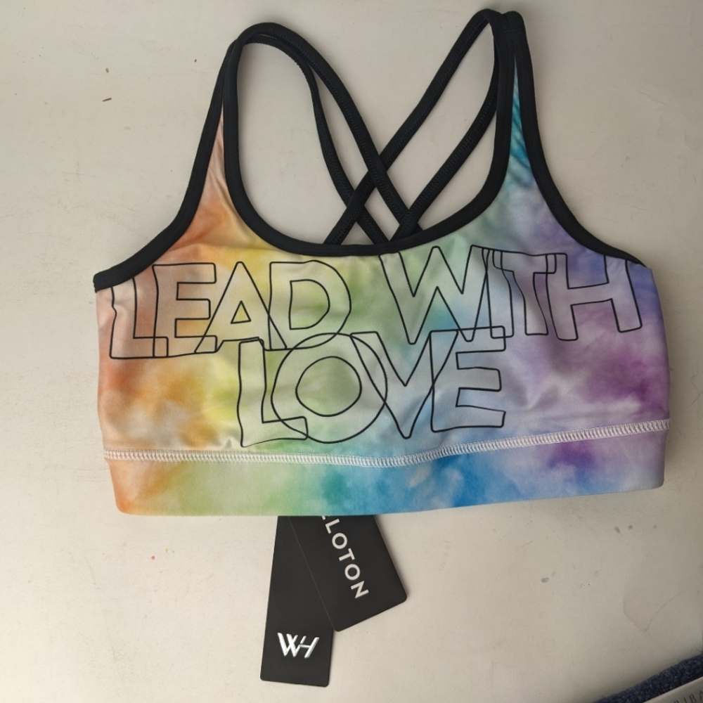 Peloton x WITH Lead With Love Strappy Pride Rainbow Tie Dye Sports Bra sz. Small